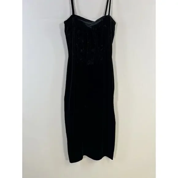 VTG Y2K Rampage Black Velour Velvet Floral Slip Dress Women’s M Fairy Grange - Picture 3 of 13